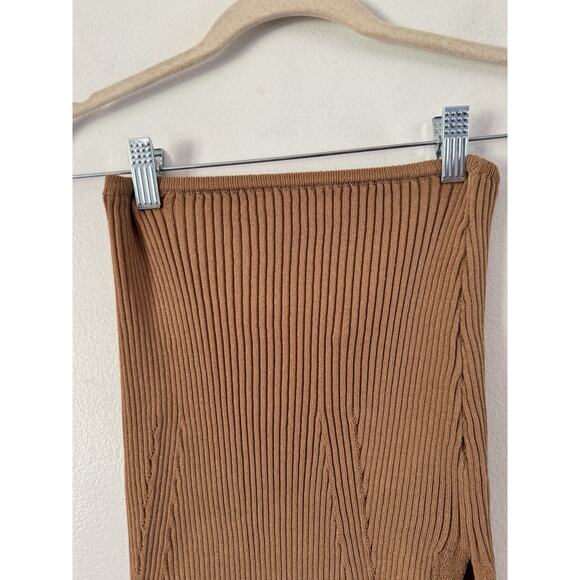 NWT TopShop Brown Ribbed Side Slit Knit Pull On Stretchy Pencil Skirt Size 4-6 - Picture 4 of 6